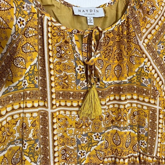 NWOT HAYDEN LA Mustard Quilted Mandala Print Woven Maxi Dress | size Small - Picture 3 of 15